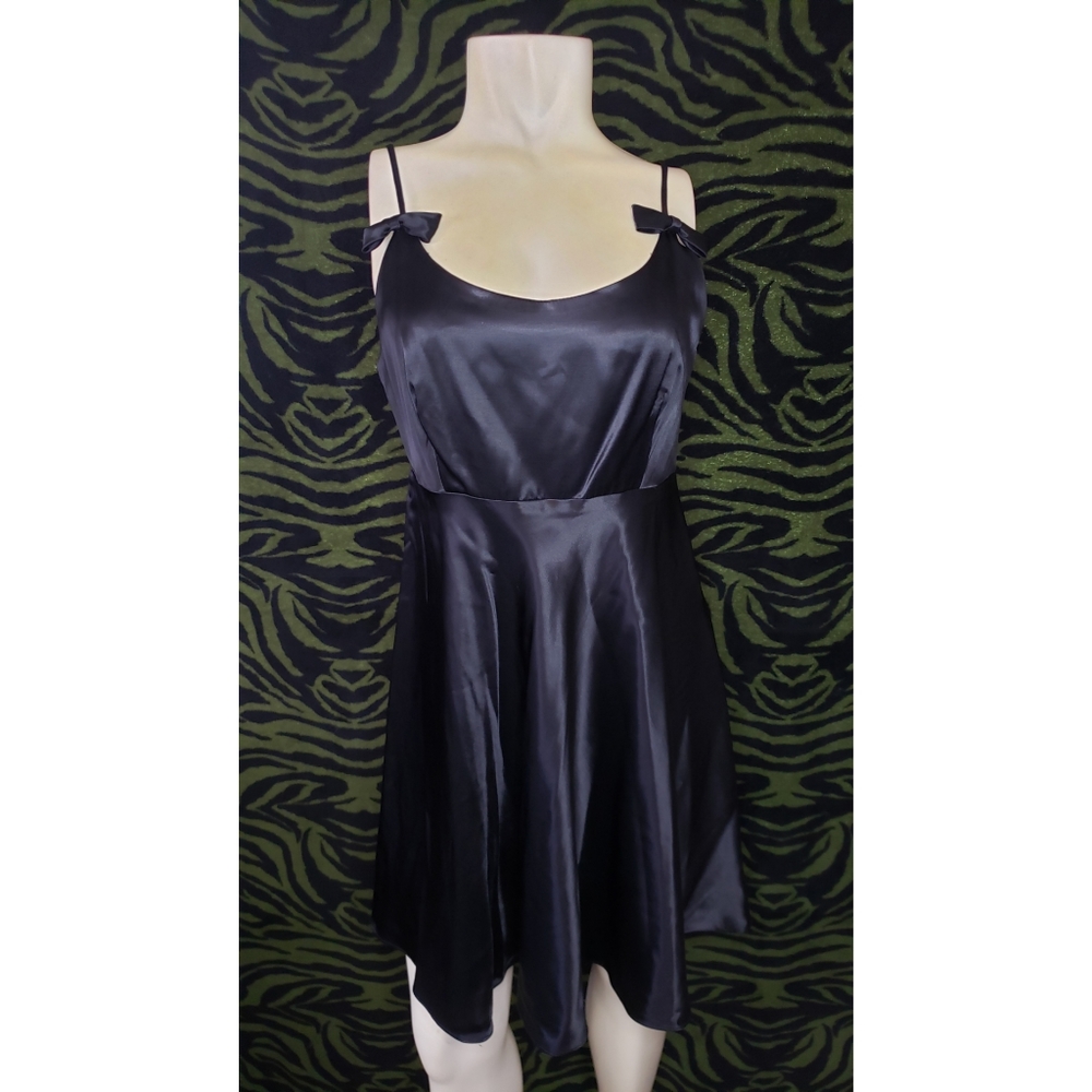 Black satin-like spaghetti strap dress w/ bows